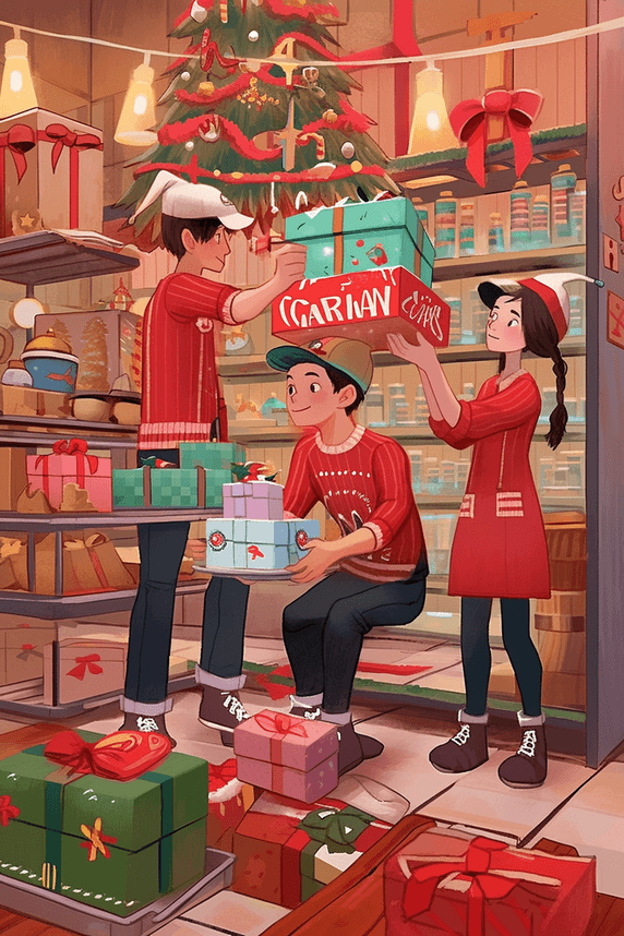 潮国创意商店手绘圣诞节卡通元素人物