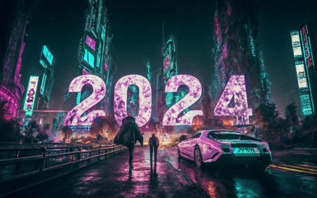 潮国创意数字2024创意新年2024背景赛博朋克科幻