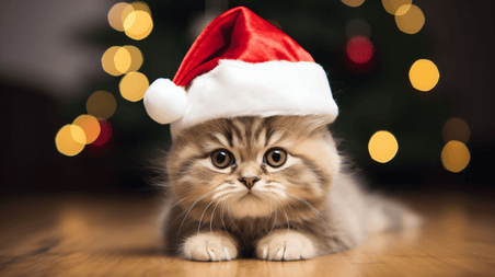 潮国创意圣诞节装扮的猫咪平安夜圣诞节摄影图