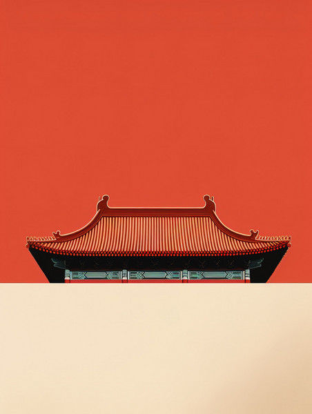 潮国创意中国宫殿建筑和屋檐东方美学14红色中国风