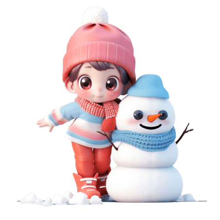 潮国创意冬天可爱女孩立体免抠雪人3d元素人物
