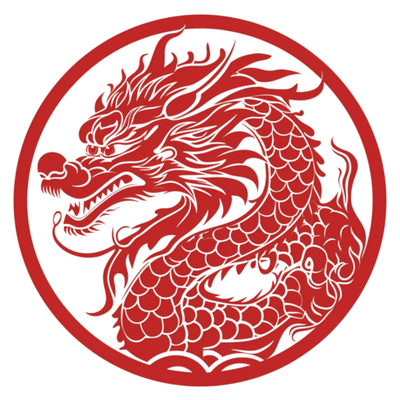 潮国创意圆形红色龙头新年龙年装饰元素