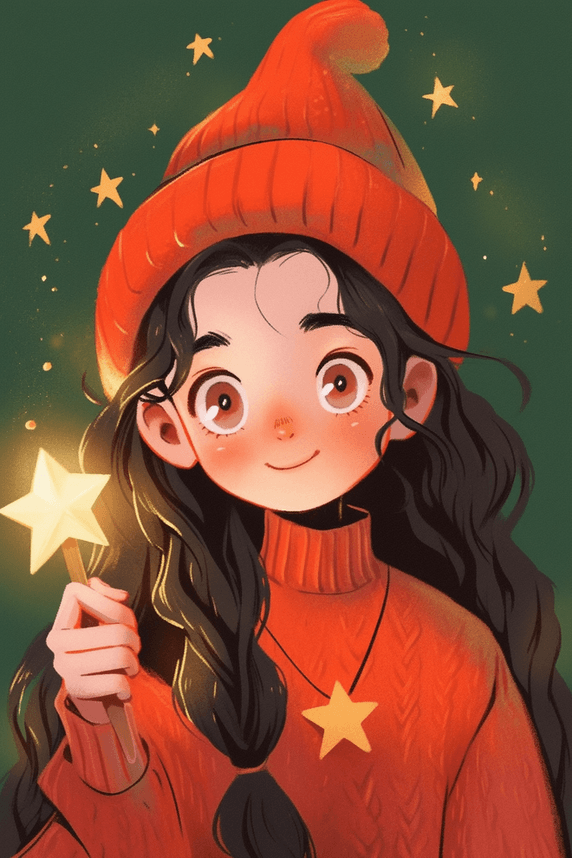 潮国创意圣诞节插画可爱女孩手绘荧光棒