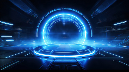 潮国创意科技感蓝色调圆环背景5电商科幻通道