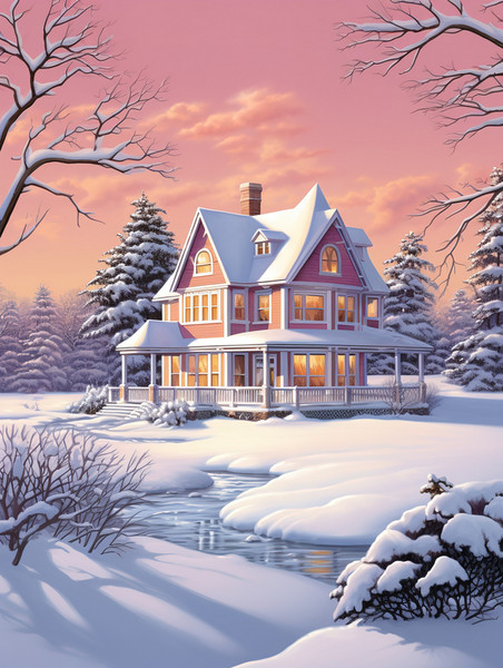 潮国创意浪漫冬天白雪覆盖的房子4