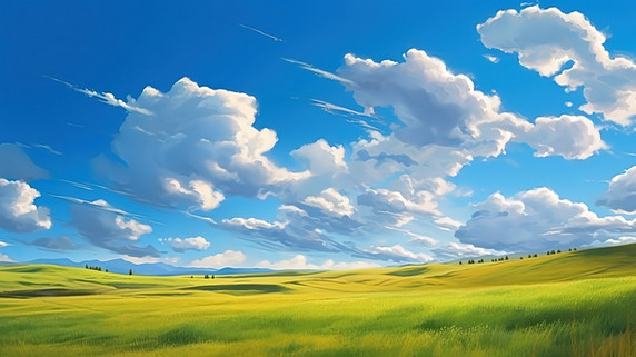 潮国创意太阳蓝天白云草原19风景壁纸