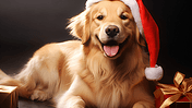 潮国创意圣诞节装扮的狗狗金毛动物