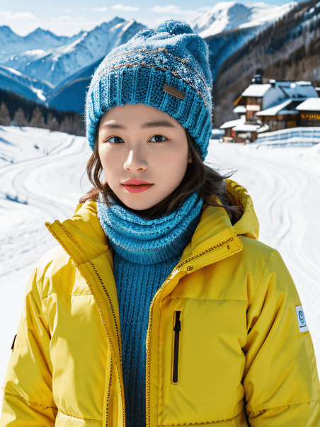 潮国创意女士冬天滑雪场滑雪健身6亚洲人像
