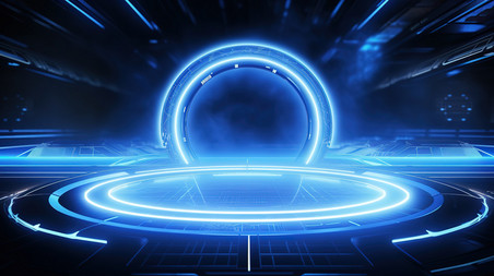 潮国创意科技感蓝色调圆环背景20电商科幻通道
