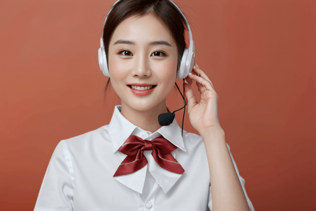 潮国创意戴耳机的女性客服人员摄影图亚洲人像