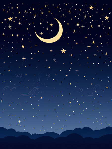 潮国创意宁静的夜空新月星星背景15夜晚