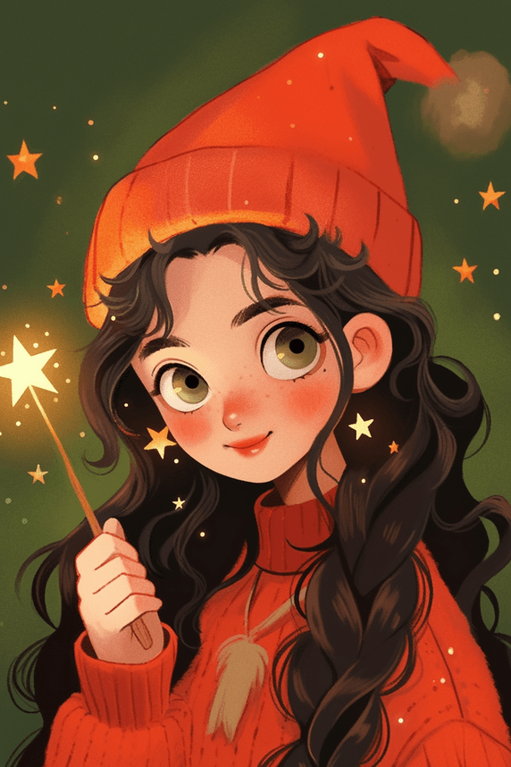 潮国创意可爱女孩荧光棒圣诞节手绘插画