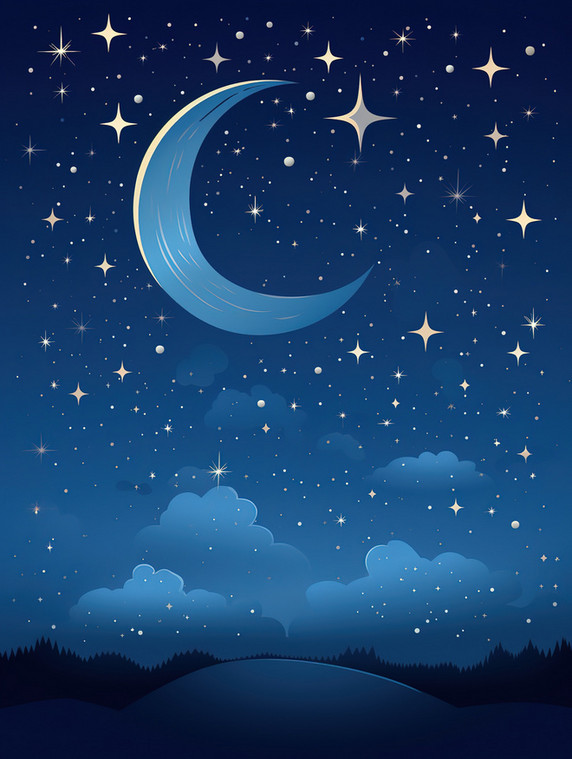 潮国创意宁静的夜空新月星星背景12