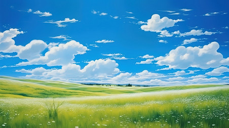 潮国创意太阳蓝天白云草原20风景壁纸