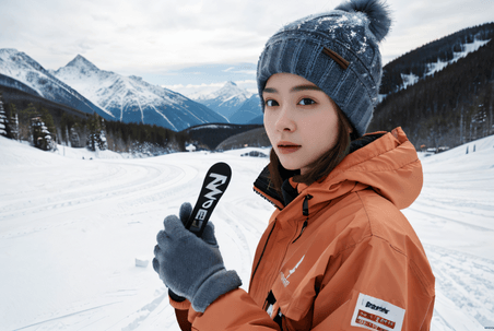 潮国创意女士冬天滑雪场滑雪健身5亚洲人像
