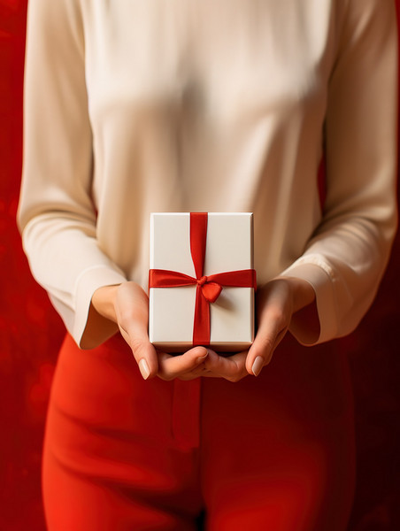 潮国创意拿着白色礼盒红色背景10元旦圣诞圣诞节