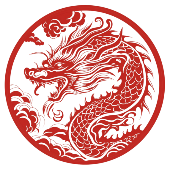 潮国创意圆形红色龙头新年龙年节日元素