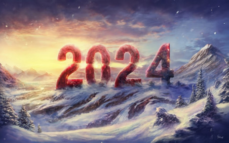 潮国创意数字2024创意新年冬天冬季寒冷冰雪元旦背景2