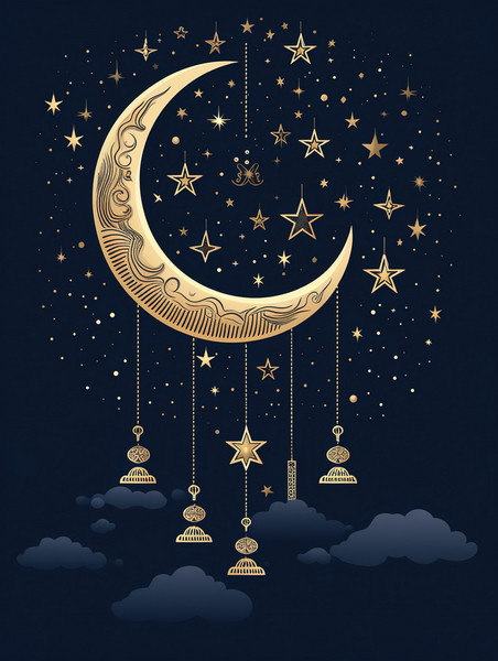 潮国创意宁静的夜空新月星星背景18金色吊坠夜空欧式复古