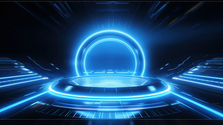 潮国创意科技感蓝色调圆环背景14电商科幻通道