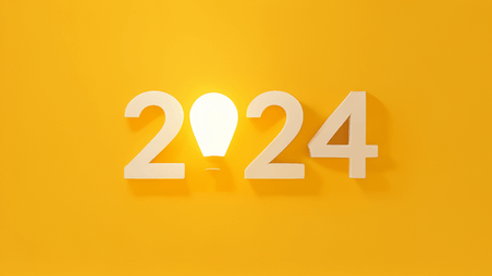 潮国创意数字2024创意新年元旦黄色简约灯泡背景6