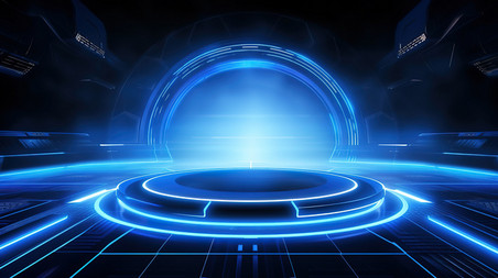 潮国创意科技感蓝色调圆环背景11电商科幻通道