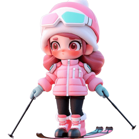 潮国创意冬天可爱女孩免抠滑雪3d立体元素人物
