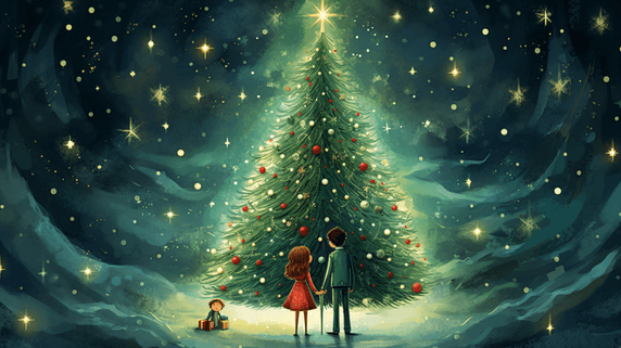 潮国创意圣诞节圣诞树下庆祝的人群