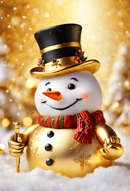 潮国创意圣诞节冬季雪人拟人金色银色雪人模型插画唯美冬天圣诞