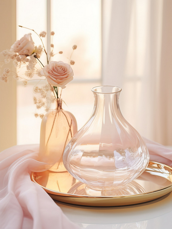 潮国创意浅粉色玻璃瓶电商背景20浪漫唯美
