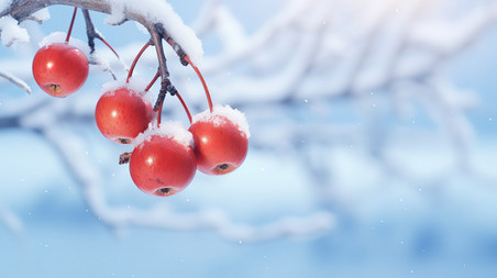 潮国创意红色果子积雪覆盖5冬天冬季大雪下雪