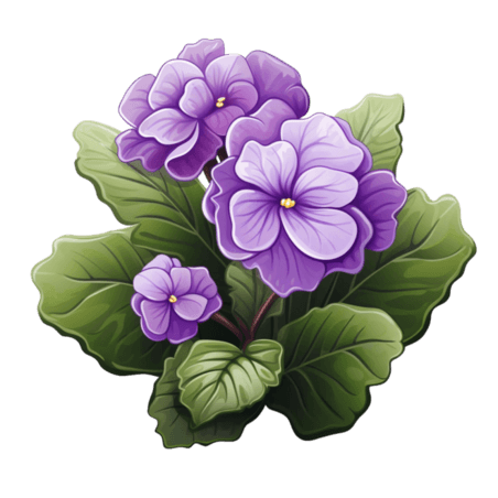 潮国创意紫色AICG花朵元素立体免扣图案紫罗兰植物