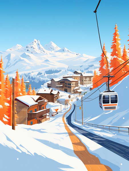 潮国创意阳光明媚的冬日滑雪场6雪景高山