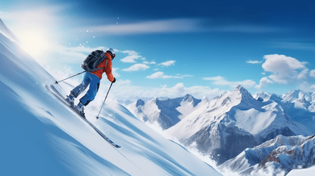 潮国创意冬季运动滑雪运动背景人物