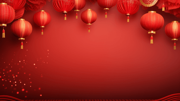 潮国创意中国传统新年红金灯笼背景春节喜庆