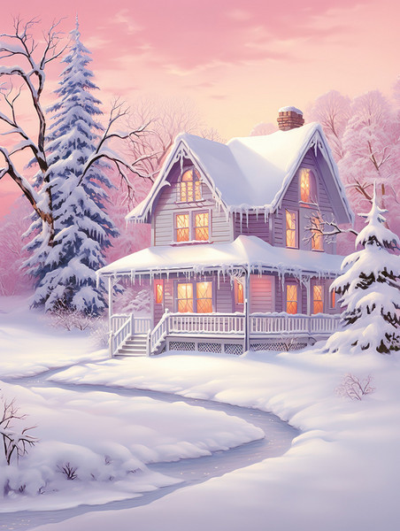潮国创意浪漫冬天白雪覆盖的房子3