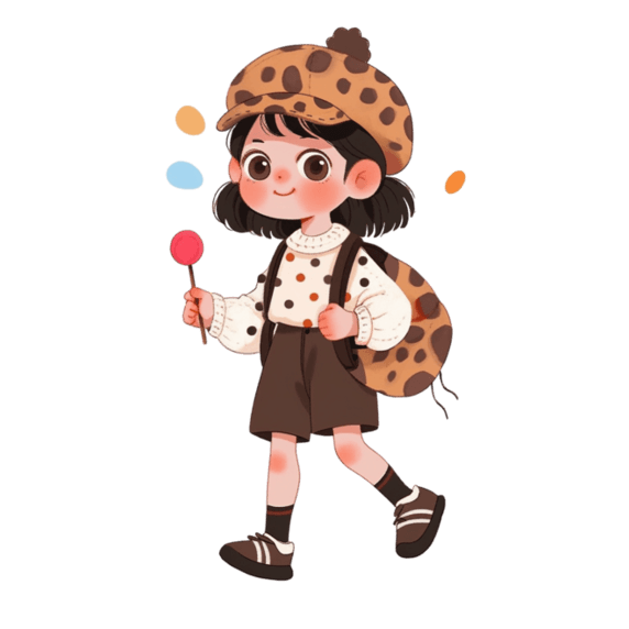 潮国创意冬天手绘时尚可爱女孩糖果卡通元素