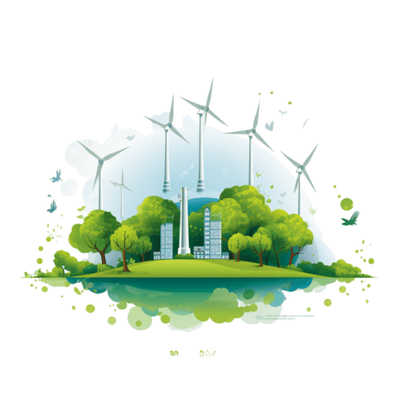 潮国创意绿色树木核电站和风车的生态信息图环保风车清洁能源