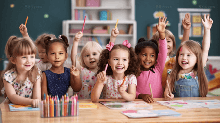 潮国创意教育家教可爱的多元文化儿童在幼儿园用手指数幼儿园