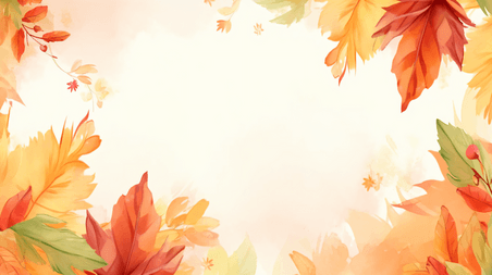 潮国创意橙色枫叶简约秋天水彩树叶背景