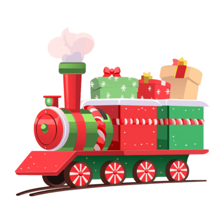 潮国创意圣诞节卡通手绘小火车礼物元素