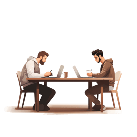 潮国创意两个男人坐在桌子旁用笔记本电脑工作