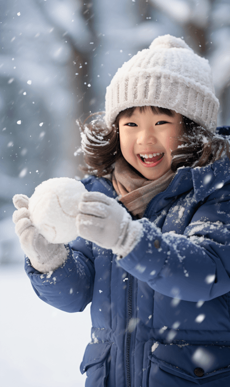 创意雪地上玩雪的儿童冬天亚洲人像儿童