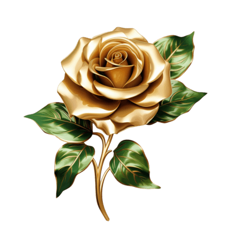 装饰黄金玫瑰元素立体免抠图案情人节金色花朵植物