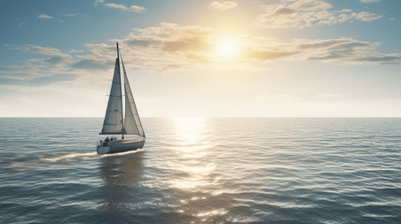 潮国创意白天海上的白色帆船航行大海