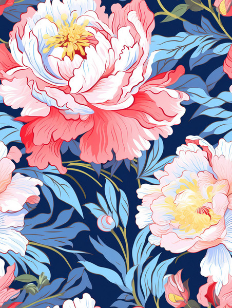 创意复古牡丹花朵背景11家纺面料图案