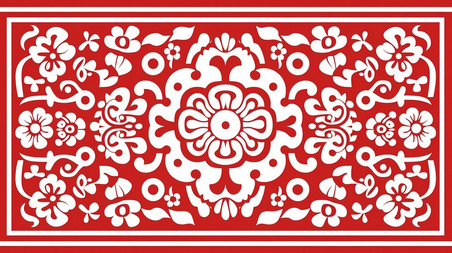 潮国创意红白中式边框新年元素1中式中国风底纹花朵