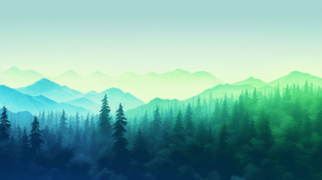 创意绿色森林远山风景插画4