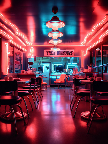 潮国创意霓虹灯下的现代复古风格咖啡馆20赛博朋克酒吧