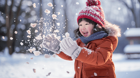 创意寒冷冬季打雪仗玩雪小孩摄影图7冬天亚洲人像儿童